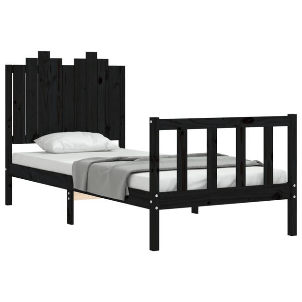 vidaXL Bedframe met hoofdeinde massief hout zwart 90x190 cm