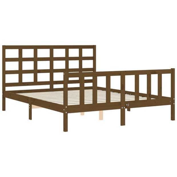 vidaXL Bedframe met hoofdbord massief hout honingbruin