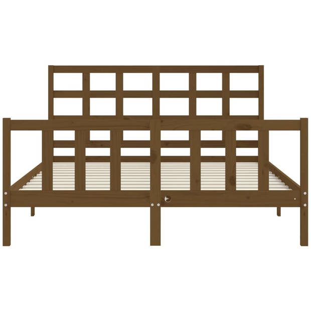 vidaXL Bedframe met hoofdbord massief hout honingbruin