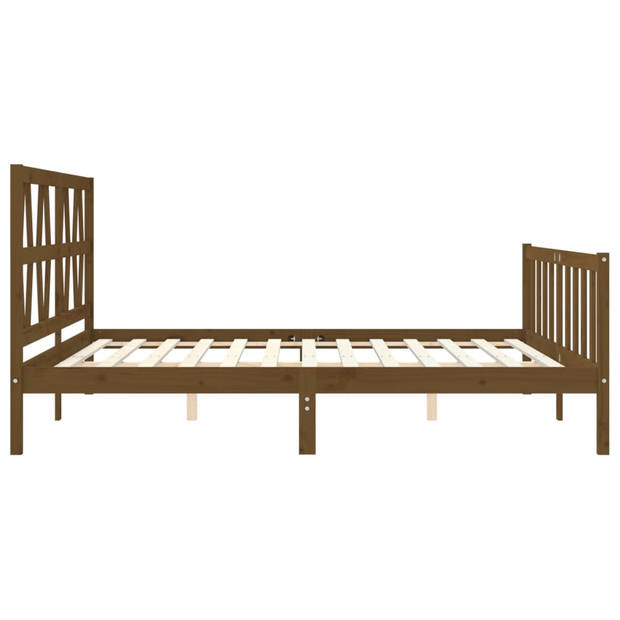 vidaXL Bedframe met hoofdbord massief hout honingbruin 200x200 cm