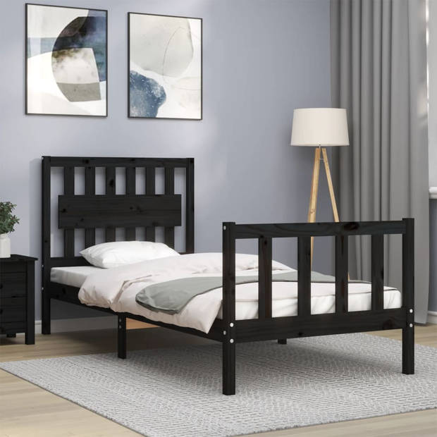 vidaXL Bedframe met hoofdbord massief hout zwart