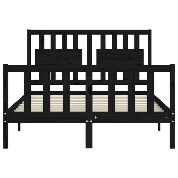 vidaXL Bedframe met hoofdbord massief hout zwart 140x190 cm