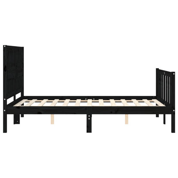 vidaXL Bedframe met hoofdbord massief hout zwart 140x190 cm