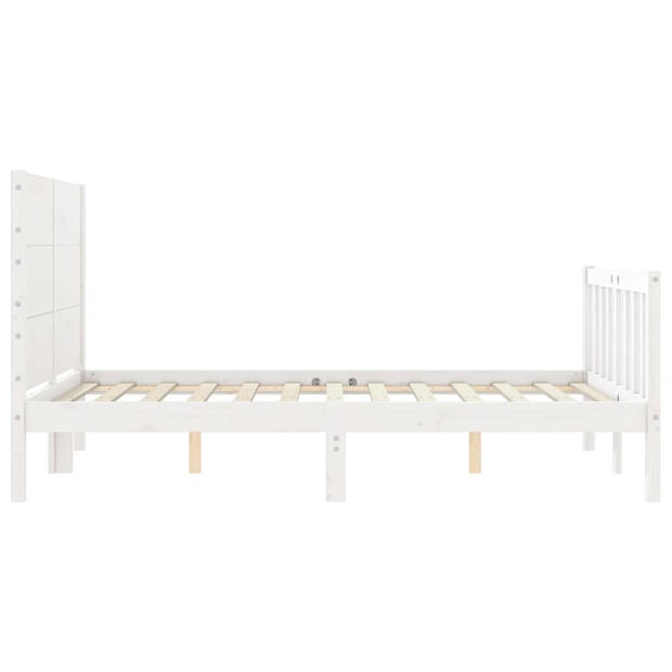 vidaXL Bedframe met hoofdbord massief hout wit