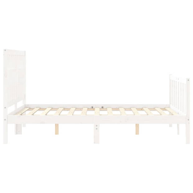 vidaXL Bedframe met hoofdbord massief hout wit 140x190 cm