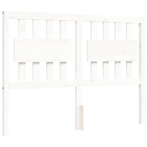 vidaXL Bedframe met hoofdbord massief hout wit 140x190 cm