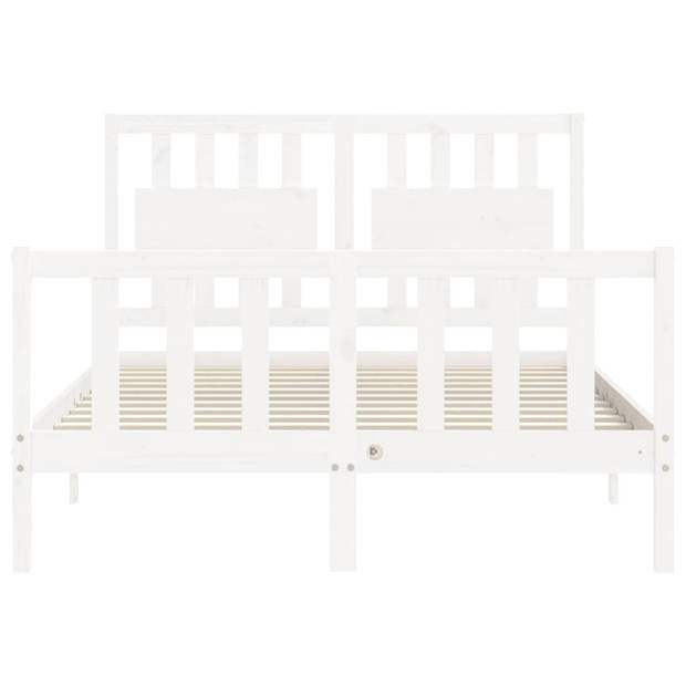 vidaXL Bedframe met hoofdbord massief hout wit 140x190 cm