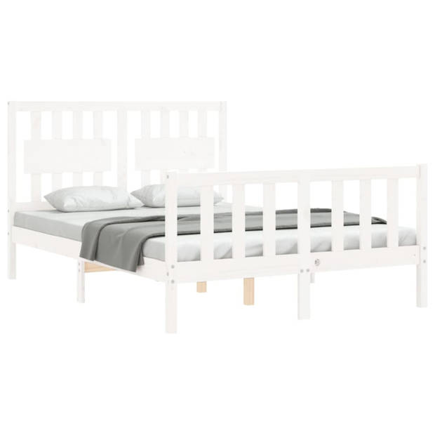 vidaXL Bedframe met hoofdbord massief hout wit 140x190 cm