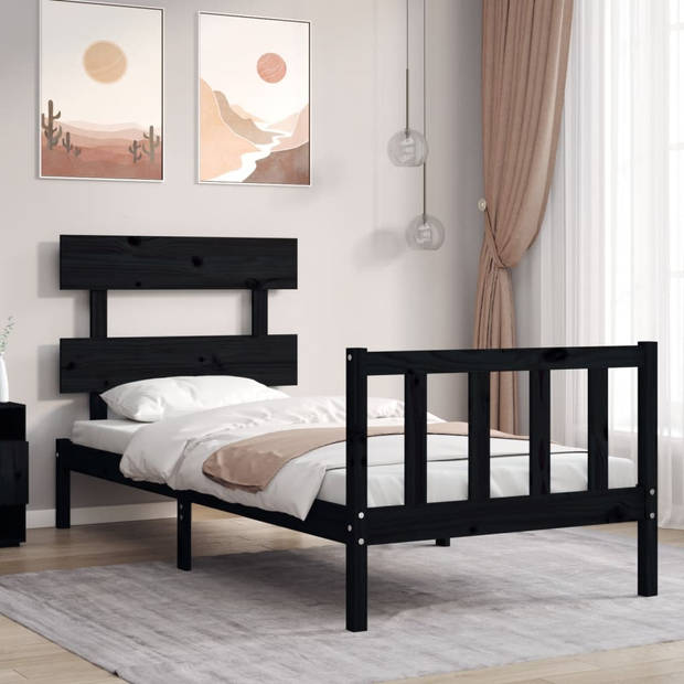 vidaXL Bedframe met hoofdbord massief hout zwart