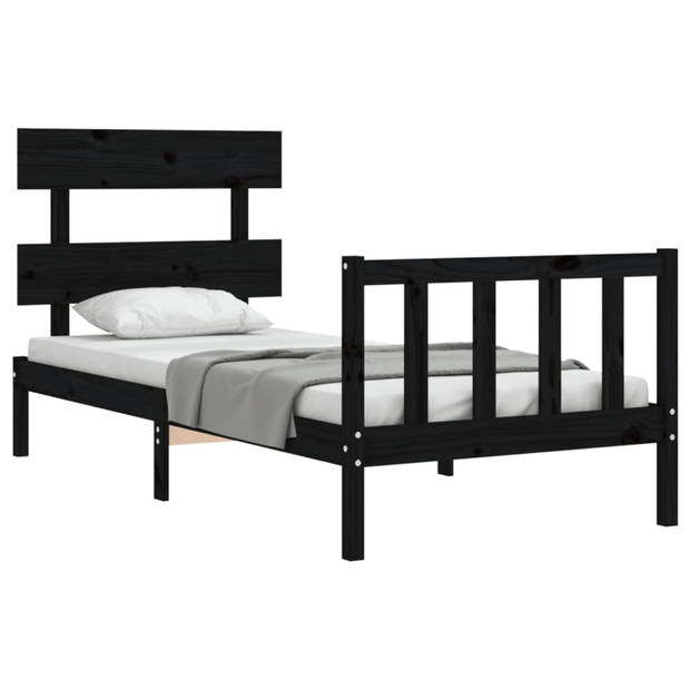 vidaXL Bedframe met hoofdbord massief hout zwart