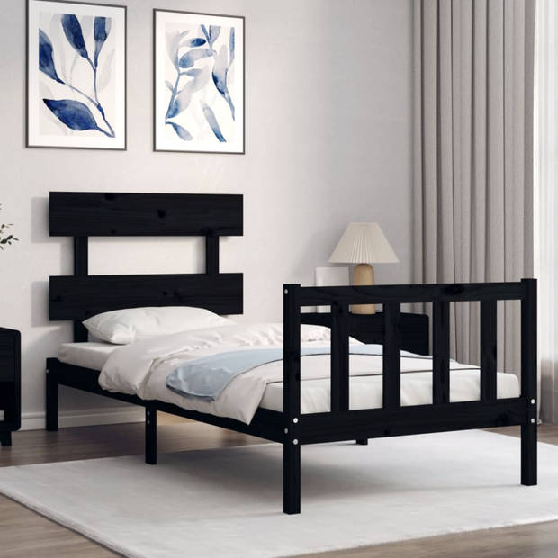 vidaXL Bedframe met hoofdbord massief hout zwart