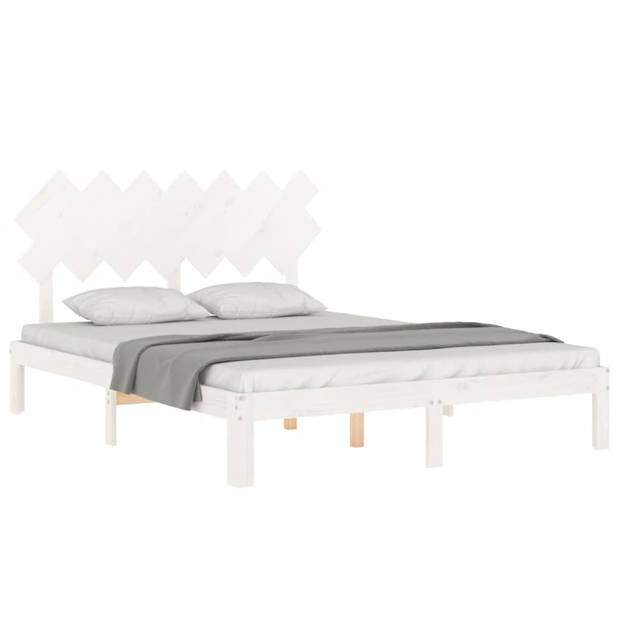 vidaXL Bedframe met hoofdbord massief hout wit