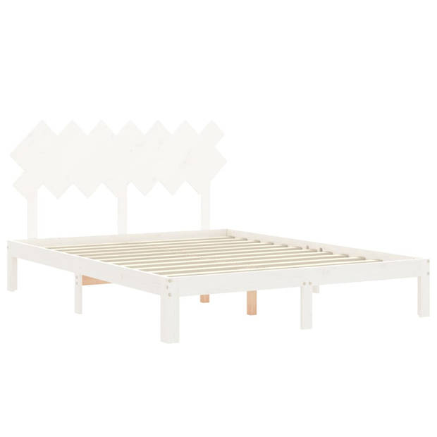 vidaXL Bedframe met hoofdbord massief hout wit