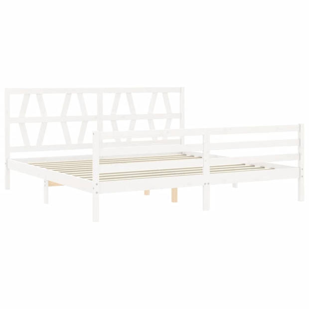 vidaXL Bedframe met hoofdbord massief hout wit 200x200 cm