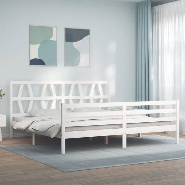 vidaXL Bedframe met hoofdbord massief hout wit 200x200 cm