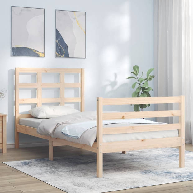 vidaXL Bedframe met hoofdbord massief hout 90x200 cm