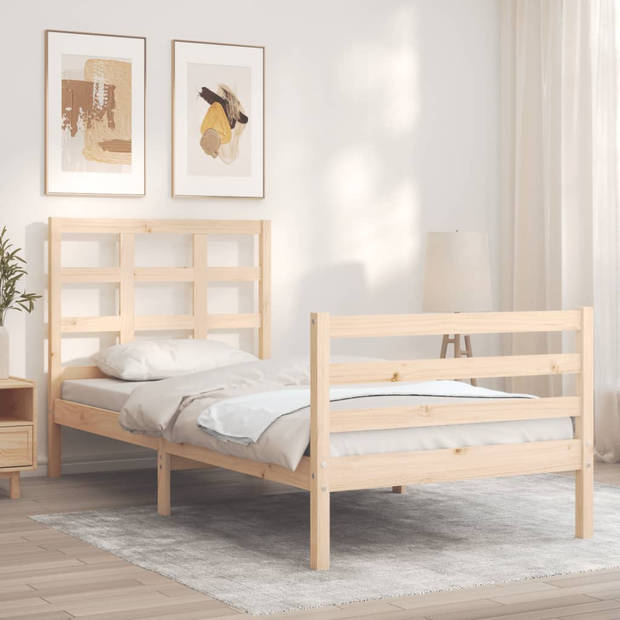 vidaXL Bedframe met hoofdbord massief hout 90x200 cm