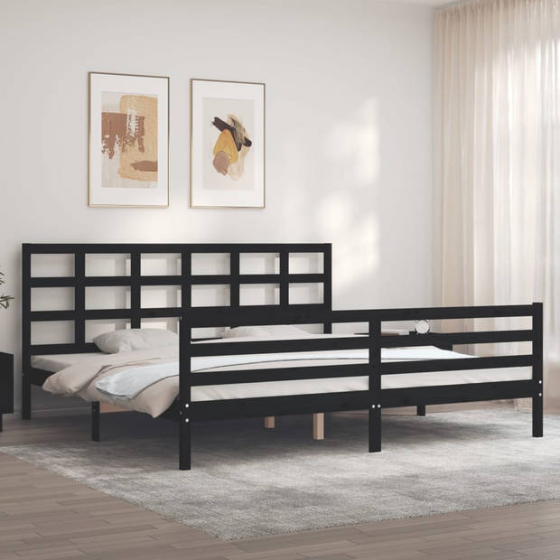 vidaXL Bedframe met hoofdbord massief hout zwart 200x200 cm