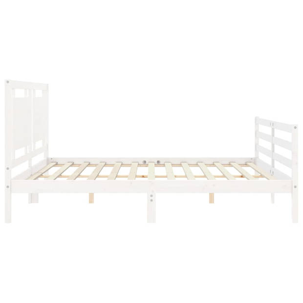 vidaXL Bedframe met hoofdbord massief hout wit 200x200 cm