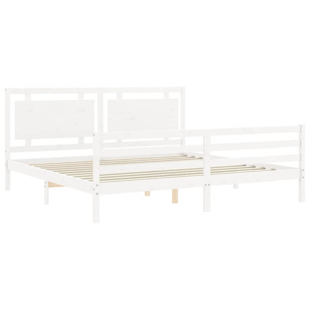 vidaXL Bedframe met hoofdbord massief hout wit 200x200 cm