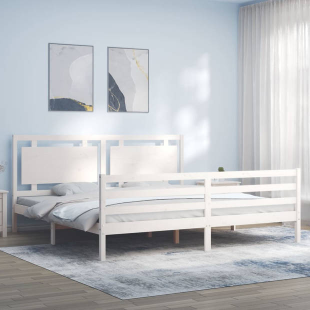 vidaXL Bedframe met hoofdbord massief hout wit 200x200 cm