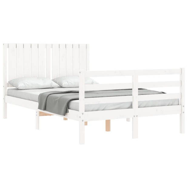 vidaXL Bedframe met hoofdbord massief hout wit 120x200 cm