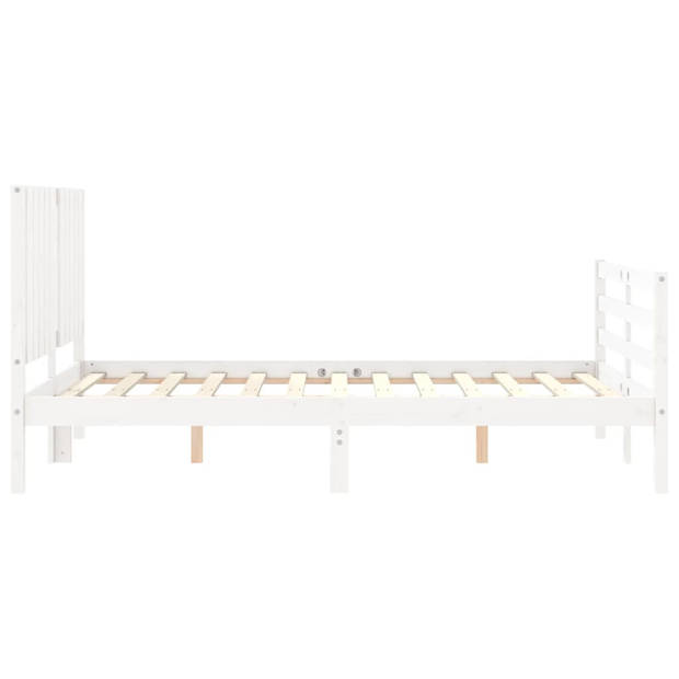 vidaXL Bedframe met hoofdbord massief hout wit 120x200 cm