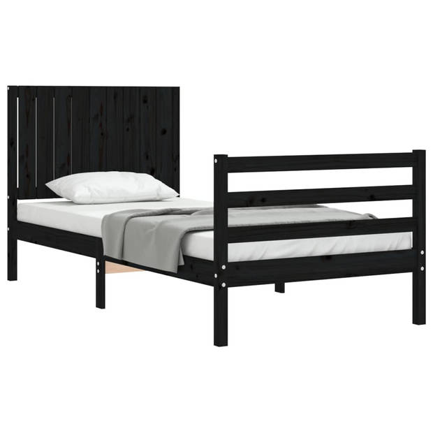 vidaXL Bedframe met hoofdbord massief hout zwart 90x200 cm