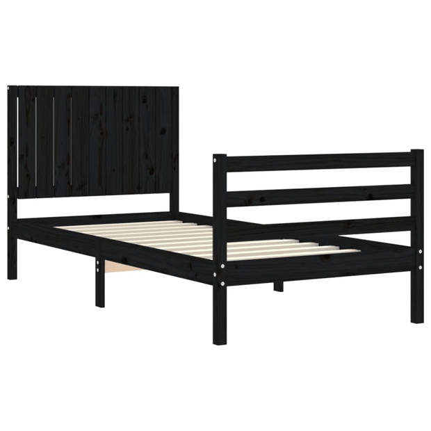 vidaXL Bedframe met hoofdbord massief hout zwart 90x200 cm