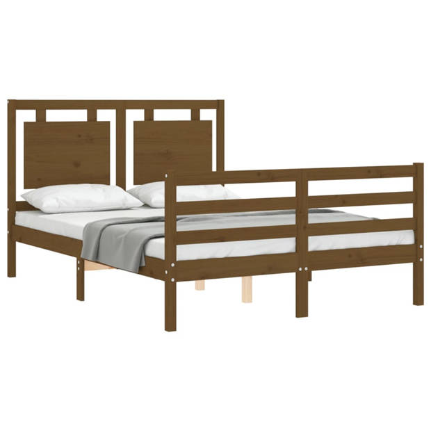 vidaXL Bedframe met hoofdbord massief hout honingbruin