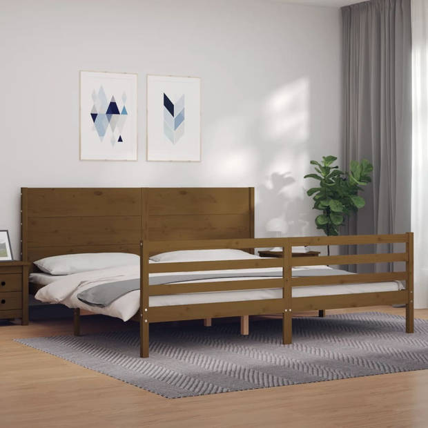 vidaXL Bedframe met hoofdbord massief hout honingbruin 200x200 cm