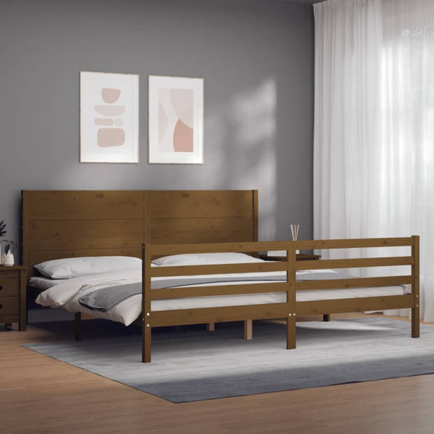 vidaXL Bedframe met hoofdbord massief hout honingbruin 200x200 cm