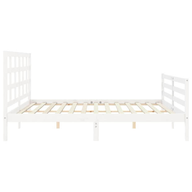 vidaXL Bedframe met hoofdbord massief hout wit 200x200 cm