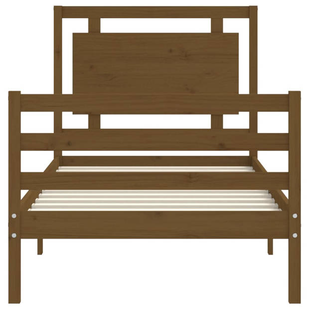 vidaXL Bedframe met hoofdbord massief hout honingbruin 90x200 cm