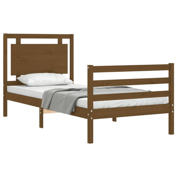 vidaXL Bedframe met hoofdbord massief hout honingbruin 90x200 cm