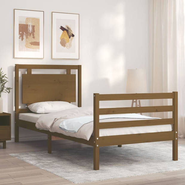 vidaXL Bedframe met hoofdbord massief hout honingbruin 90x200 cm