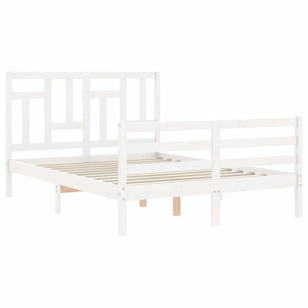 vidaXL Bedframe met hoofdbord massief hout wit 140x190 cm