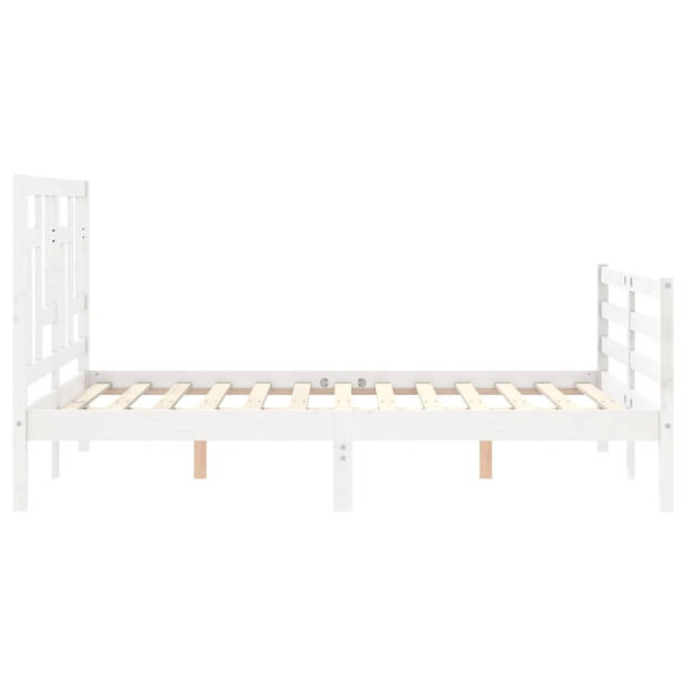 vidaXL Bedframe met hoofdbord massief hout wit 140x190 cm