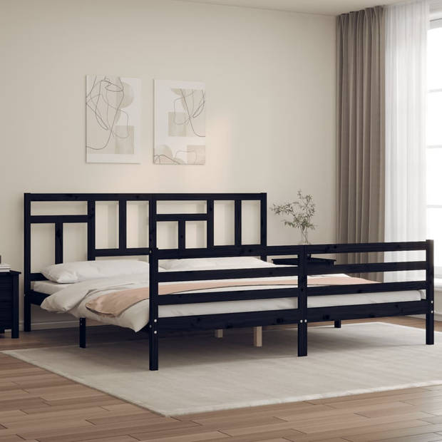 vidaXL Bedframe met hoofdbord massief hout zwart 200x200 cm