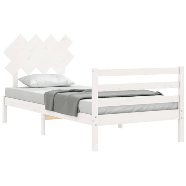 vidaXL Bedframe met hoofdbord massief hout wit 100x200 cm