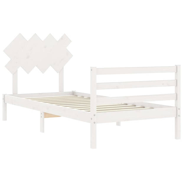 vidaXL Bedframe met hoofdbord massief hout wit 100x200 cm