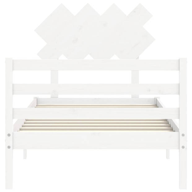 vidaXL Bedframe met hoofdbord massief hout wit 100x200 cm