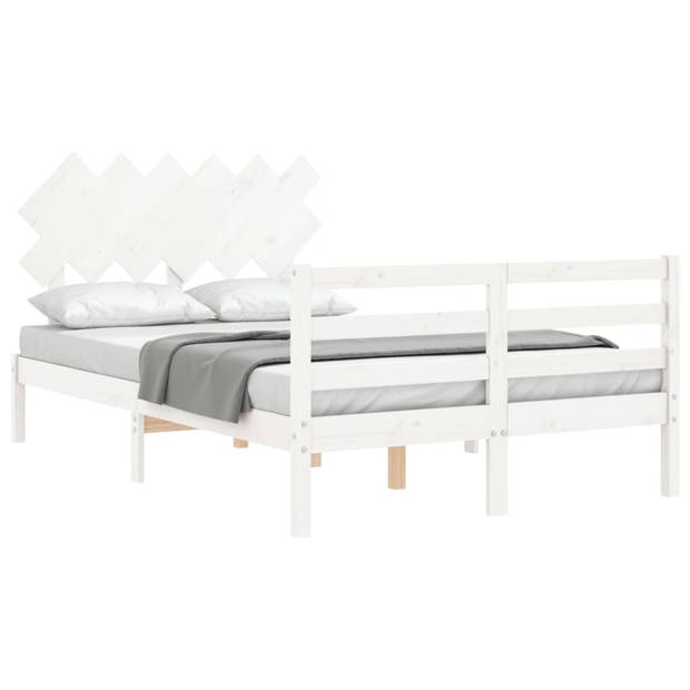 vidaXL Bedframe met hoofdbord massief hout wit 120x200 cm