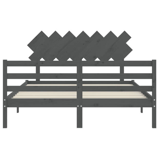 vidaXL Bedframe met hoofdbord massief hout grijs 140x190 cm