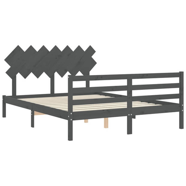 vidaXL Bedframe met hoofdbord massief hout grijs 140x190 cm