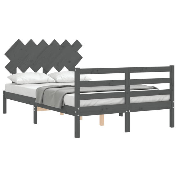 vidaXL Bedframe met hoofdbord massief hout grijs