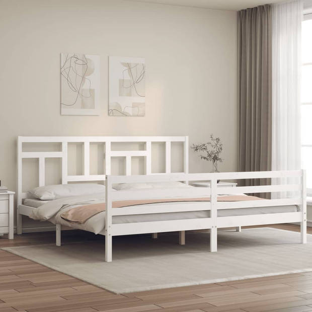 vidaXL Bedframe met hoofdbord massief hout wit 200x200 cm