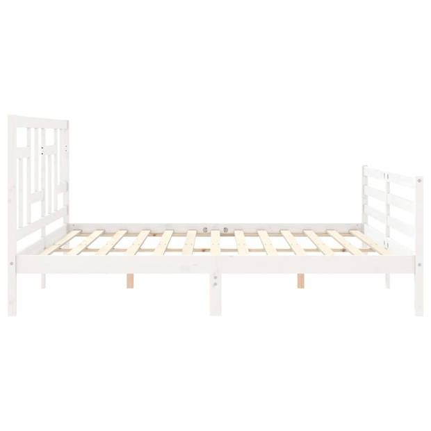 vidaXL Bedframe met hoofdbord massief hout wit 200x200 cm