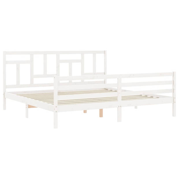 vidaXL Bedframe met hoofdbord massief hout wit 200x200 cm