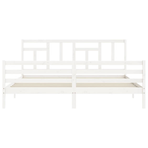 vidaXL Bedframe met hoofdbord massief hout wit 200x200 cm